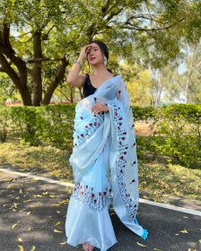 Pure Organza Designer saree with Embroidery Work –Sky Blue 