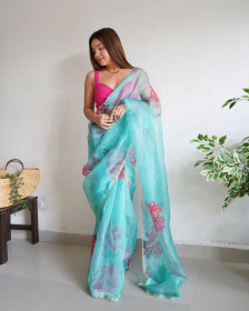 Pure Organza Designer saree with Hand Embroidery work –Blue
