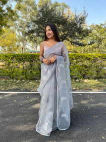 Pure Organza Designer saree with Gotapati Embroidery work –Grey