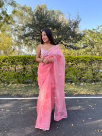 Pure Organza Designer saree with Gotapati Embroidery work –Pink