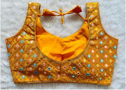 Embroidered Phantom Silk Designer Blouse - Orange(XL)