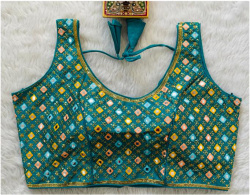 Embroidered Phantom Silk Designer Blouse - Rama Green(XL)