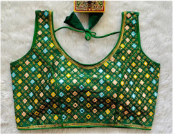 Embroidered Phantom Silk Designer Blouse - Green(S)