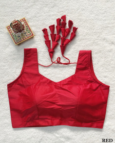 Malai Satin Ready Made Padded Blouse - Red(XL)