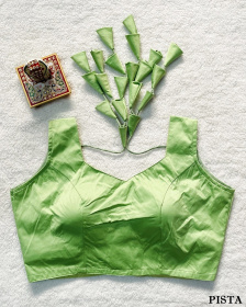 Malai Satin Ready Made Padded Blouse - Pista Green(XL)