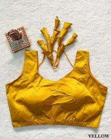 Malai Satin Ready Made Padded Blouse - Yellow(XXL)