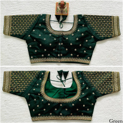 Embroidered Milan Silk Designer Blouse - Green(S)