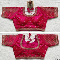 Embroidered Milan Silk Designer Blouse - Pink(4XL)