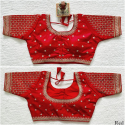 Embroidered Milan Silk Designer Blouse - Red(S)