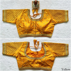 Embroidered Milan Silk Designer Blouse - Yellow(M)