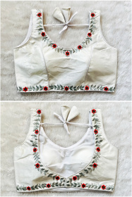 Embroidered Phantom Silk Designer Blouse - White(XL)