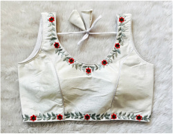 Embroidered Phantom Silk Designer Blouse - White(3XL)