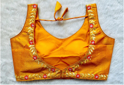 Embroidered Phantom Silk Designer Blouse - Dark Yellow(L)