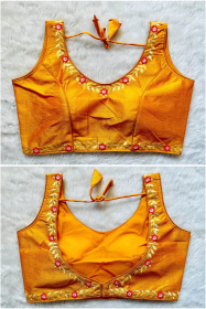 Embroidered Phantom Silk Designer Blouse - Dark Yellow(XXL)