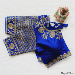 Phantom Silk Embroidered Designer Blouse - Royal Blue(XL)