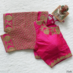 Phantom Silk Embroidered Designer Blouse - Pink(XL)