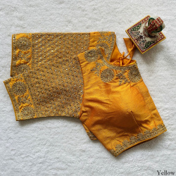 Phantom Silk Embroidered Designer Blouse - Yellow(4XL)