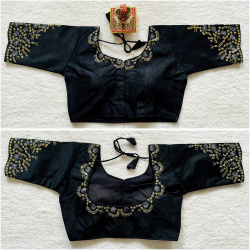 Phantom Silk Embroidered Designer Blouse - Black(M)
