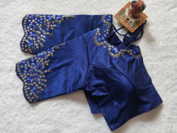 Phantom Silk Embroidered Designer Blouse - Navy Blue(XL)