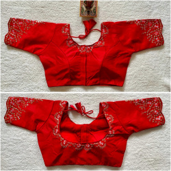 Phantom Silk Embroidered Designer Blouse - Red(L)
