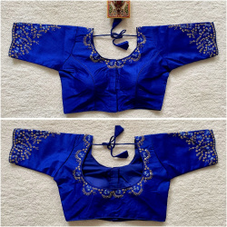 Phantom Silk Embroidered Designer Blouse - Royal Blue(M)