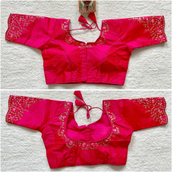 Phantom Silk Embroidered Designer Blouse - Pink(M)