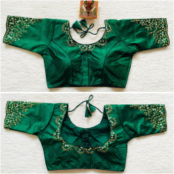 Phantom Silk Embroidered Designer Blouse - Green(L)