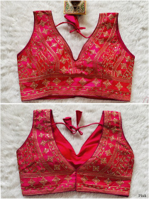 Embroidered Phantom Silk Designer Blouse - Pink(3XL)