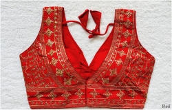 Embroidered Phantom Silk Designer Blouse - Red(L)
