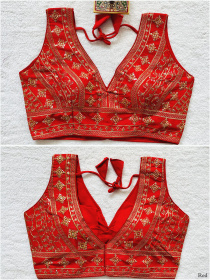 Embroidered Phantom Silk Designer Blouse - Red(3XL)