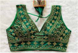 Embroidered Phantom Silk Designer Blouse - Green(3XL)