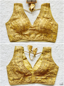 Embroidered Phantom Silk Designer Blouse - Yellow(L)