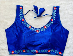 Embroidered Phantom Silk Designer Blouse - Royal Blue(XL)