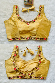 Embroidered Phantom Silk Designer Blouse - Yellow(M)