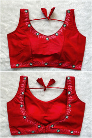 Embroidered Phantom Silk Designer Blouse - Red(M)