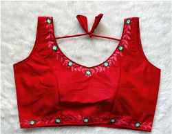 Embroidered Phantom Silk Designer Blouse - Red(XL)