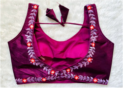 Embroidered Phantom Silk Designer Blouse - Dark Violet(XXL)