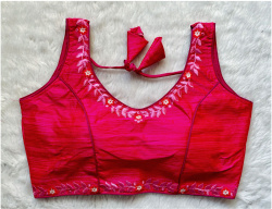 Embroidered Phantom Silk Designer Blouse - Pink(S)