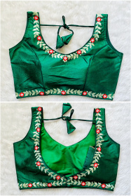 Embroidered Phantom Silk Designer Blouse - Green(S)