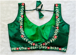 Embroidered Phantom Silk Designer Blouse - Green(M)