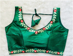 Embroidered Phantom Silk Designer Blouse - Green(3XL)