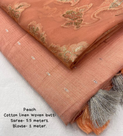 Soft Cotton slub Linen woven Saree - Peach
