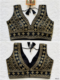 Embroidered Phantom Silk Designer Blouse - Black(L)