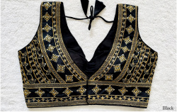 Embroidered Phantom Silk Designer Blouse - Black(XL)