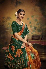 Paper Silk Printed saree with Woven butti – Orange