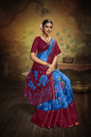 Paper Silk Printed saree with Woven butti – Blue