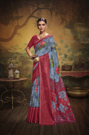 Paper Silk Printed saree with Woven butti – Grey