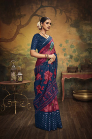 Paper Silk Printed saree with Woven butti – Wine