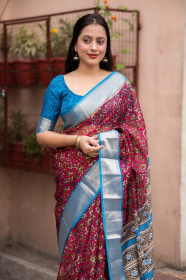 Paper Silk ajrakh Printed saree – Pink