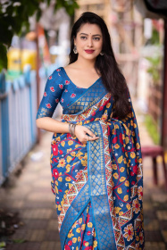 Soft Silk Kalamkari printed saree - Blue